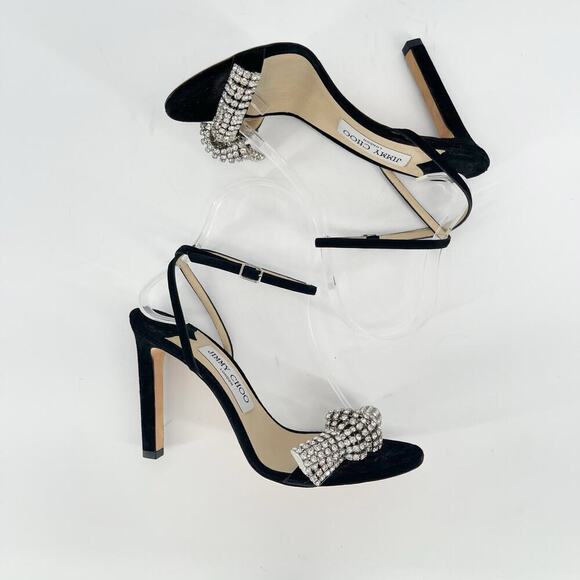 Jimmy Choo Black Suede Thyra 100 Crystal Embellished Sandal Heel size IT 38 - Picture 3 of 12